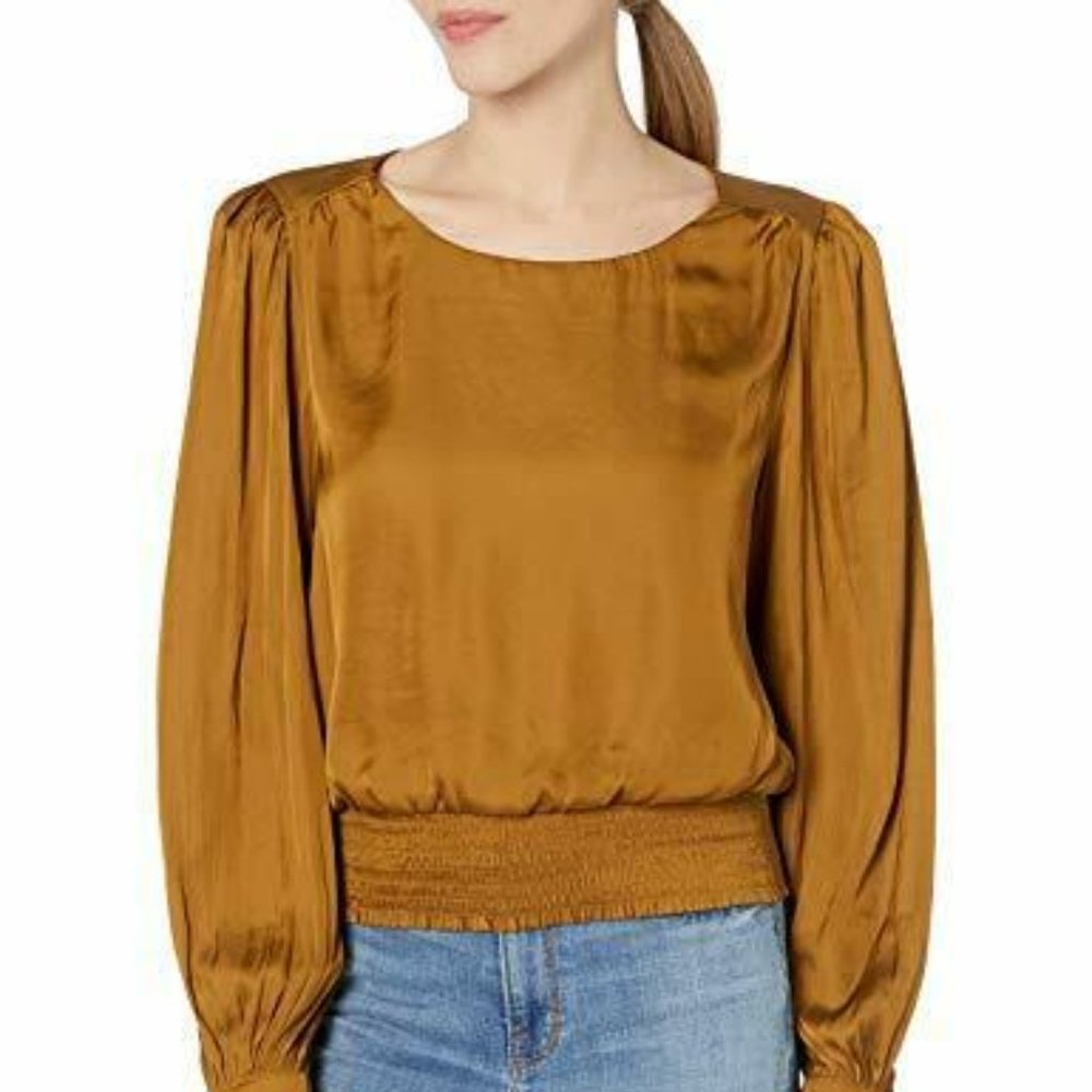 Astr, smocked olive top, S